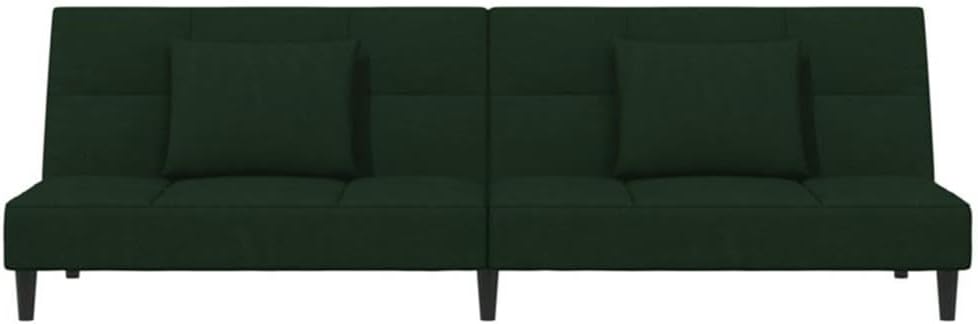 BOWERY HILL Velvet 2-Seater Sofa Bed, Dark Green Matte Finish, Convertible Design with Adjustable Armrests, Compact Living Room Sofa, Includes Matching Pillows, Dimensions 33.3 x 78.7 x 27.2 in