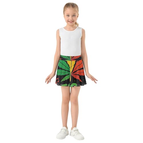 Reggae Music Marijuana Leaf Athletic Shorts Girls Skorts Tennis Skirts for Kids Rainbow Little Girl 3t3