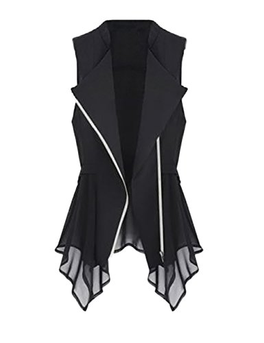 Tanming Womens Slim Asymmetric Chiffon Cardigan Vest Jacket Long Clip Waistcoats (Medium, Black)