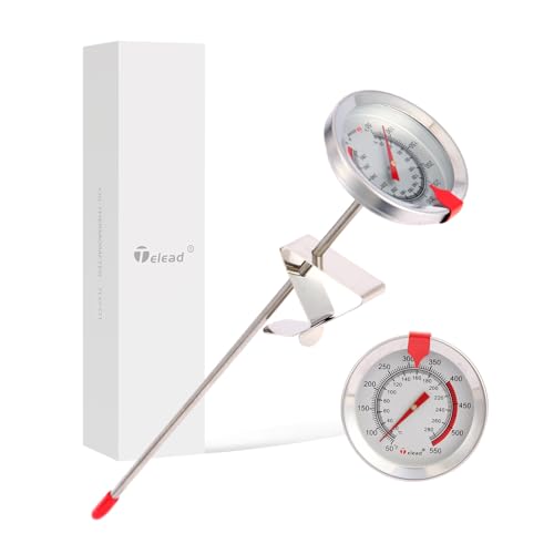 Telead Candy Thermometer Waterproof - Oil Thermometer for Frying with Clips - 9" Side of Pot Thermometer Deep Fry for Oil Candy Candle BBQ - Silver
