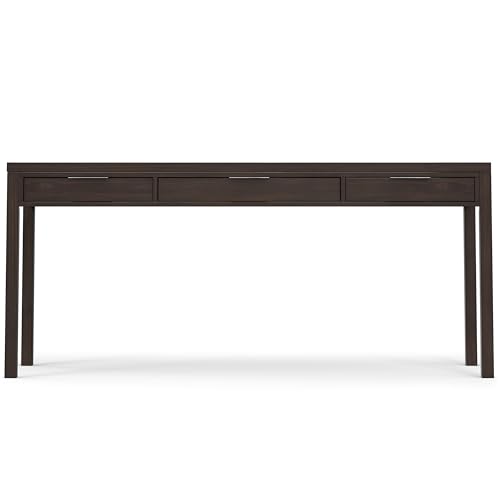 SIMPLIHOME Hollander Desk - 72-Inch Wide Solid Wood Writing Desk in Warm Walnut Brown, Contemporary Modern Home Office Computer Table for Study with 2 Drawers and Flip-Down Keyboard Tray