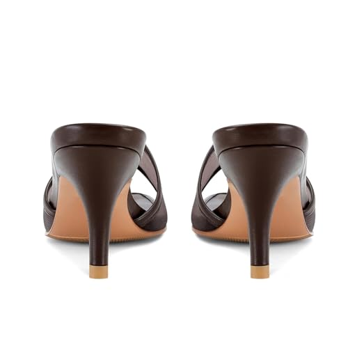 Image of Dsevht Black Kitten Heel Sandals Stiletto Low Heels Slip On Slides Mule Sandal Square Open Toe Dress Shoes for Women