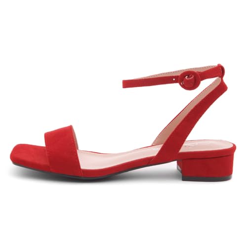 Image of Shoe Land Low Heels for Women 1 Inch Chunky Block Heeled Sandals Square Open Toe Strappy Ankle Strap Dressy Sandals for Wedding Prom Party Office