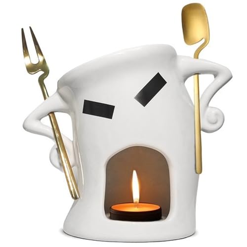 Ameble Taza de Fondue de Chocolate Juego de Tazas de Fondue de cerámica con Tenedor y Cuchara para Chocolate, Queso, Mantequilla, Caramelo, derretir Postre y Servir en casa, Blanco