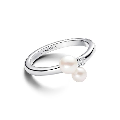 PANDORA Timeless Anello, in argento Sterling con perla coltivata d'acqua dolce trattata bianca e zirconia cubica trasparente, 58