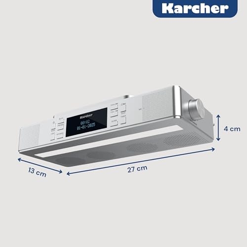 Karcher RA 2038D-S - Küchenradio mit UKW/DAB+ Radio, Unterbauradio mit Bluetooth & Leuchte, Digitalradio mit Dual-Alarm Wecker & Countdown-Timer, Silber