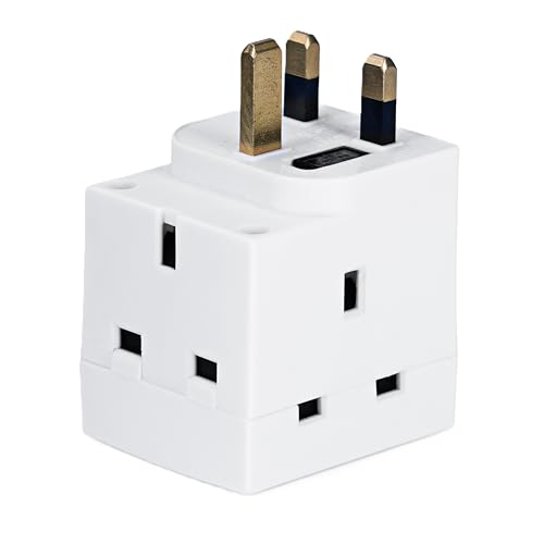 Status 3 Way Multi Plug Adaptor UK Type G Plug 3 Socket Extension Adaptor for Home or Office White Pack of 1 (3WABULK8)