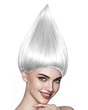 ANOGOL Hair Cap + Silver Wig Adult for Anime Cosplay Synthetic Silver Wig for Women Men Peluca Verde for Costume Halloween Party