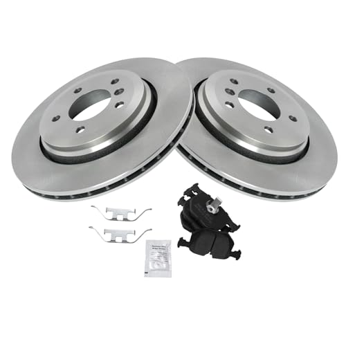 Image of TRQ Rear Brake Pad and Rotor Set Semi Metallic Rotors Compatible with 2001-2006 BMW 330Ci 2001-2005 330i 330xi