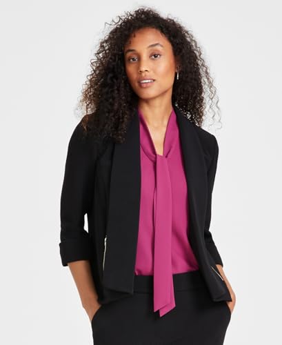 Kasper Women's Tall Size Stretch Crepe Drape NK Cardigan JKT, Black4