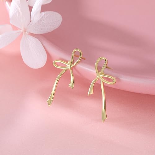 Reffeer Solid 925 Sterling Silver Bow Stud Earrings Ribbon for Women Teens Bowknot Stud Earrings Drops3