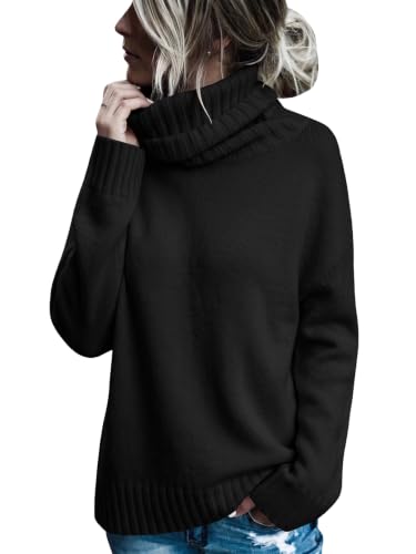 Image of FISACE Womens Oversized Turtleneck Pullover Sweater Cable Knit Sweater Tops