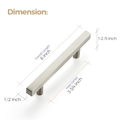 Image of Ravinte 5 Pack 3-3 /4 Inch Cabinet Pulls Brushed Nickel Sqaure Kitchen Cabinet Handles Silver Cabinet Hardware Stainless Steel Drawer Pulls 6 Inch Overall Length with Mounting Template