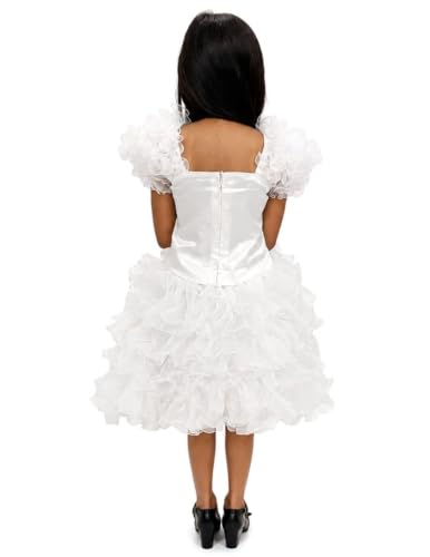 Image of BookMyCostume White & Golden Sequin Western Dance Costume for Girls | Stylish Top with Frill Sleeves & White Fluffy Skirt | Western Dance Costume for Kids| 6-7 Years