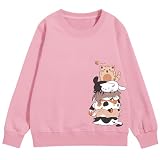 Tuislay Cute Cat Graphic Sweatshirt for Girls Kawaii Cartoon Sweatshirts Kids Anime Printed Tops Long Sleeve Shirts Pullover(Pink,150)