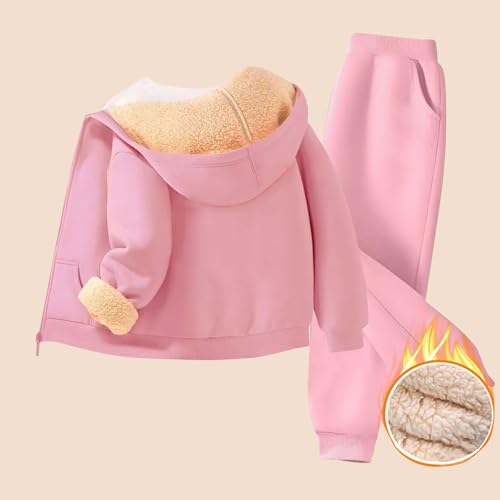 Girls Thicken Fleece Jogger Set Boys 2 Piece Sherpa Full Zip Hooded Sweatshirt and Jogger Sweatpants Winter Sweatsuit4