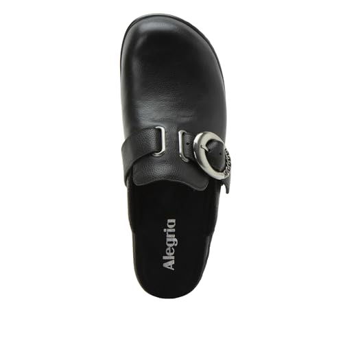 Image of Alegria Women's Osmosis Open Back Wood Look Rocker Leather Clog Heel
