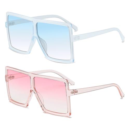 GRFISIA Square Oversized Sunglasses for Women Men Flat Top Fashion Shades
