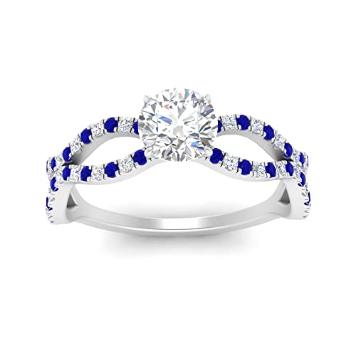 Image of 55Carat Choose Your Gemstone Pave Split Wave Diamond CZ Ring Sterling Silver Round Shape Split Shank Engagement Ring Everyday Jewelry Wedding Jewelry Handmade Gifts for Wife US Size 4 to 12