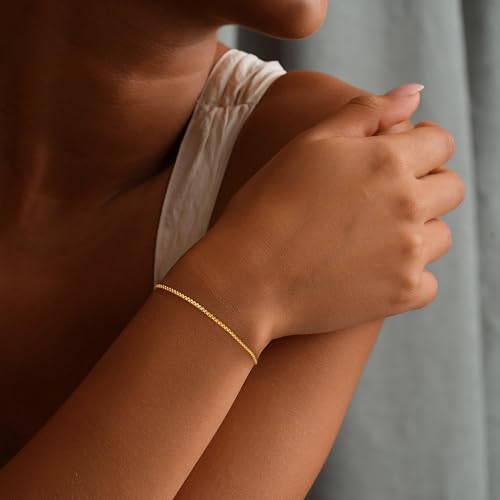 S925 Sterling Silver Box Bracelets for Women - Sterling Silver Box Chain Bracelet Handmade Jewelry Gold Bracelets for Women 6.5/7/7.5/8 Inch2
