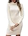 heekpek Strickkleid Damen Herbst Winter Rollkragen Pulloverkleid Langarm Strickkleider Elegant Bodycon Kleid Zopfmuster Warme Winterkleider, Beige, L
