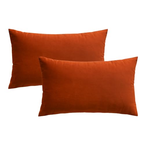Image of MIULEE Velvet Throw Pillow Covers 12x20 Inch, Pack of 2 - Burnt Orange, Soft Solid Lumbar Decorative Pillow Covers Modern Luxury Home Decor for Chair Couch Sofa Bedroom Livingroom