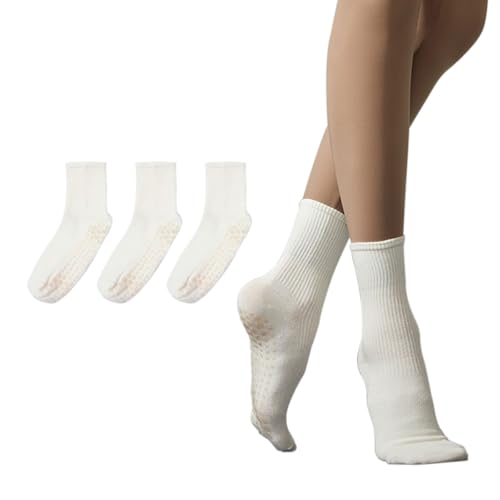 Image of Yoga Pilates Socks 3 Pair for Woman with Non Slip Grippers,Barre Ballet Workout Athletic Crew Socks