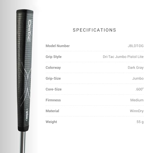 Winn DriTac Lite Jumbo Pistol Putter Grip - Dark Gray