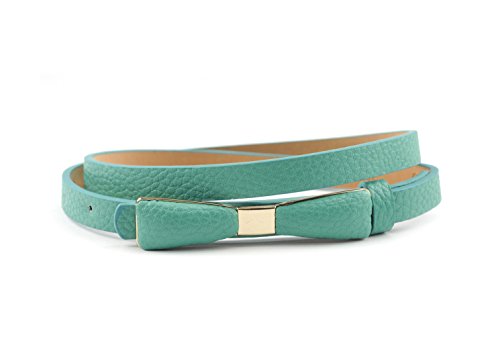 NYFASHION101 Stylish Faux Leather Skinny Belt with Gold Tone Mini Bow Accent, Turquoise, L