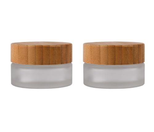 2Pcs 5ml/5g/0.17oz Mini Empty Refillable Frosted Clear Glass Cosmetic Storage Container Bottle Vial Jars with Bamboo Lid For Face Cream Eye Cream Lip Balm Ointments Salves Nail Powder