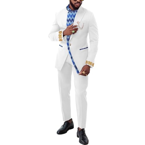 African Suits for Men Dashiki Outfits Slim Fit Nigerian Clothes Long Sleeve 2 Piece Set Blazer and Pant