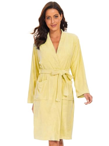 Image of Vislivin Womens Lightweight Bathrobe Soft Kimono Robes Terry Cloth Bathrobe Knee Length Bath Gown