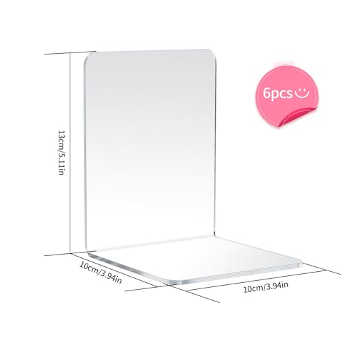 6 Pcs Acrylic Book Ends - Clear Non-Skid Heavy Duty Book Stoppers for Shelves Home Office Desk & Bookshelf Organizer - Image 2