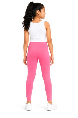 Image of BODYCARE Girls Cotton Stretch Leggings, Elastic Waist Ankle Length Leggings for Kids, Soft