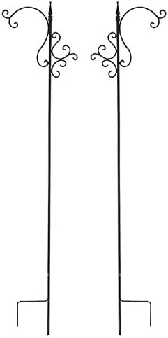 BestNest Two Pack of Panacea 89136 Shepherd Hooks with Teardrop Finial – 7' Tall Black Steel Garden Hangers – Decorative Outdoor Hooks for Bird Feeders, Hanging Plants, or Lanterns – Weather-Resistant