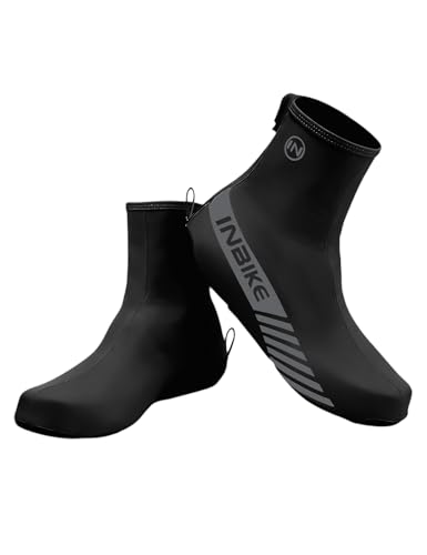 INBIKE Cubrezapatos de Ciclismo Reflectantes Impermeables, Cubrezapatillas Unisex Ajustables Montaña y carretera Negro 39 42