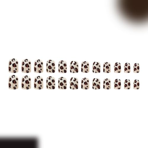 Image of Leopard Print Nail Press ons Glitter Press on Nails Short Square Fake Nails | Fall Winter False Nails with Brown Black Design Reusable Shiny Glossy Full Cover Stick on Nails for Women Cool Manicure 24Pcs
