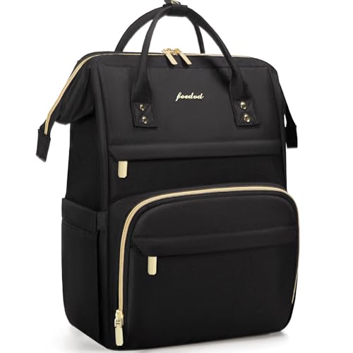 Focdod Women Laptop Backpack Work Bag - Fits 17.3 inch with Laptop Compartment Waterproof Professional Fashion Travel Purse for College Nurse Business Computer Backpack Black