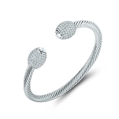 Barzel 18K Gold Plated Crystal Cable Bangle Bracelet For Women - Cuff Bangle Bracelet