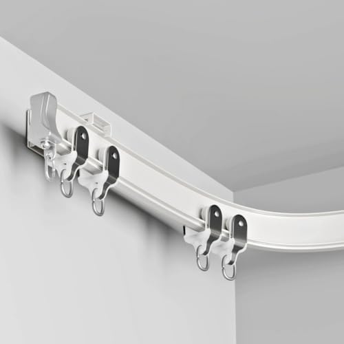 Tringle à rideaux réglable aluminium pliable avec crochets blanc