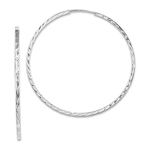 14K Yellow or White Gold Diamond Cut Square Tube Continuous Endless Hoop Earrings, 15-60mm (1.35mm Tube)