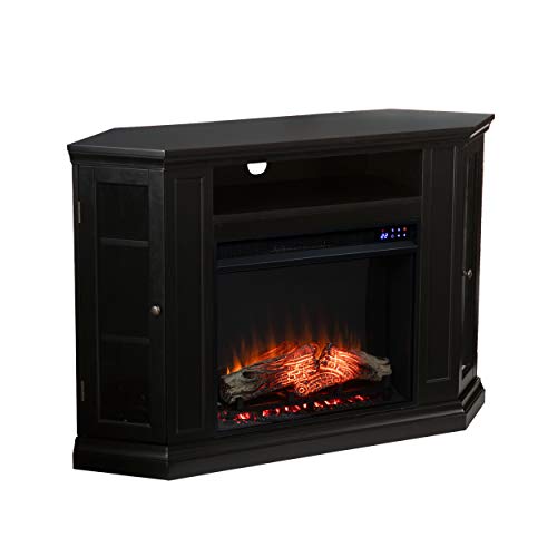 SEI Furniture Claremont Corner Convertible New Electric Fireplace with Storage, Black