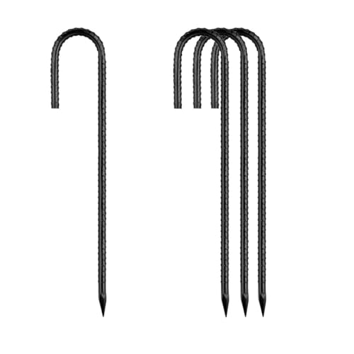 Rebar-Stakes-12-Inch, Ground Stakes Heavy Duty J-Hook Black Coated Anti-Rust Heavy Duty Ground Anchors for Garden Dog Fence Chicken Coop Christmas Decorations Deer Fence 4pcs