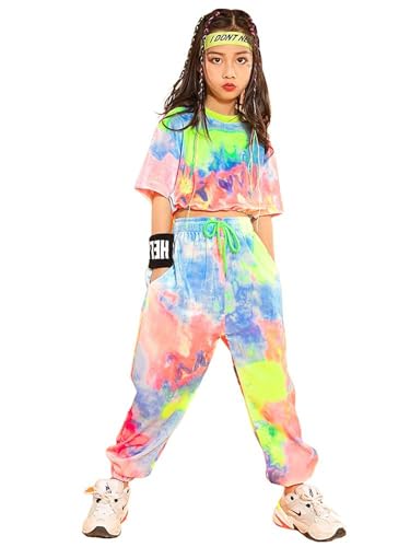 Tenues de danse hip-hop fluo pour filles stylées, ensemble de vêtements teints sur nœuds