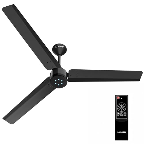 Image of LUKER JVLuker USA Size Zero Neo 1200mm BLDC Ceiling Fan with Remote, BEE 5 Star 65% Energy Saving, High Speed Air Delivery Low Noise, LED Indicators & Reverse Mode, Black-Black-Black, 3 years Warranty