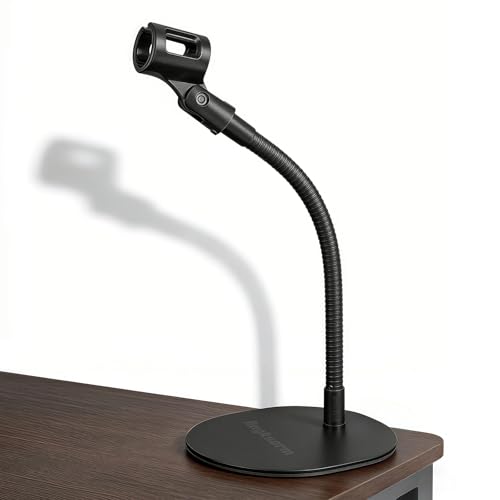 13-IINCH Desktop Microphone Stand - Heavy-Duty Flexible Gooseneck Mic Holder with Elliptical Metal Mount Base for Tabletop, Desk, Podium & Counter Use, KBT58-13