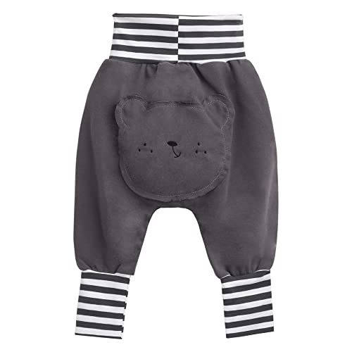 Baby Kleinkind Jungen M&auml;dchen Baumwolle Pumphose Mitwachshose Schlupfhose Elastischer Hoher Bund Baby Hose L&auml;ssige Jogginghose Weich Babyhose - B&auml;r Pattern Einfarbig Dunkelgrau Herstellungsgr. 100