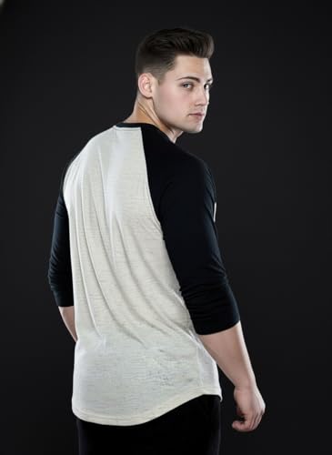 Image of HOT BUTTON Original East Coast Raglan Full Sleeve T-Shirt, Oatmeal Melange and Black, Graphic Print