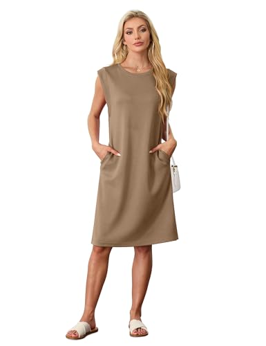 Summer Dresses for Women Round Neck Casual Loose Sleeveless Split Wrinkle-Free 2025 Midi Dress with Pockets3
