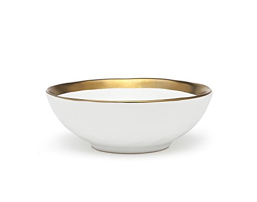 Godinger Dish Bowl Terre Dor Gold and White Porcelain Banded Dinnerware - 5.5 inches